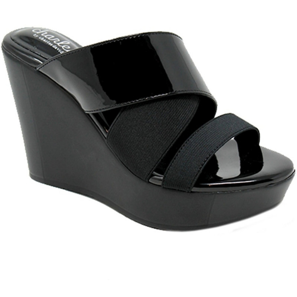CHANEL Glossy Black Wedge Shoes
